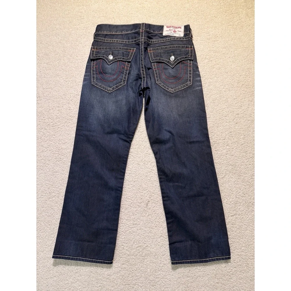 True Religion Straight Jeans Men's 34 Dark Wash Red Stitch Flap Pocket Y2K Denim